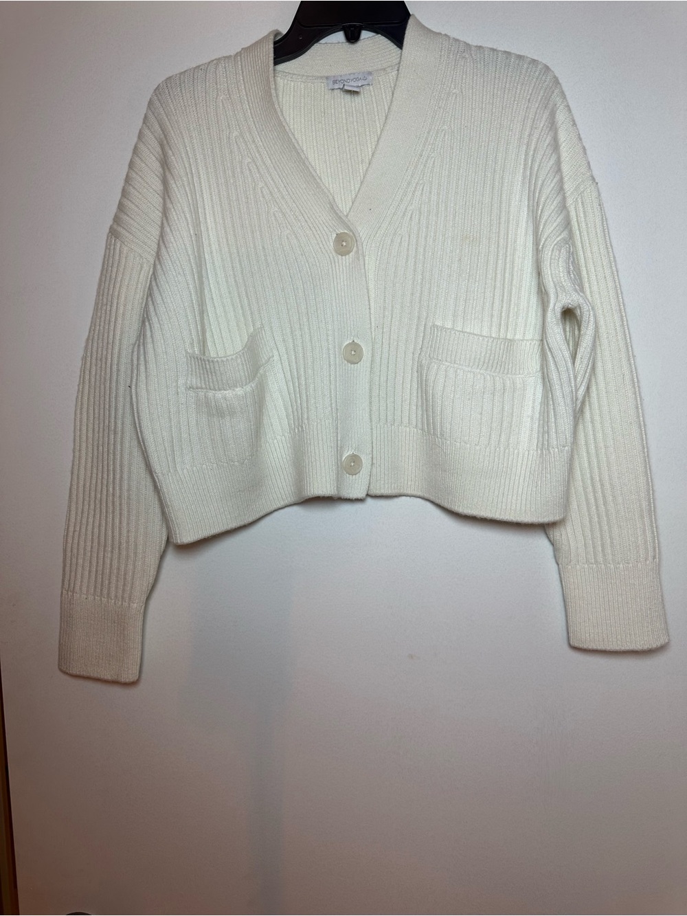 Beyond Yoga Ivory Ribbed Button-Front Cardigan - Picture 3 of 7